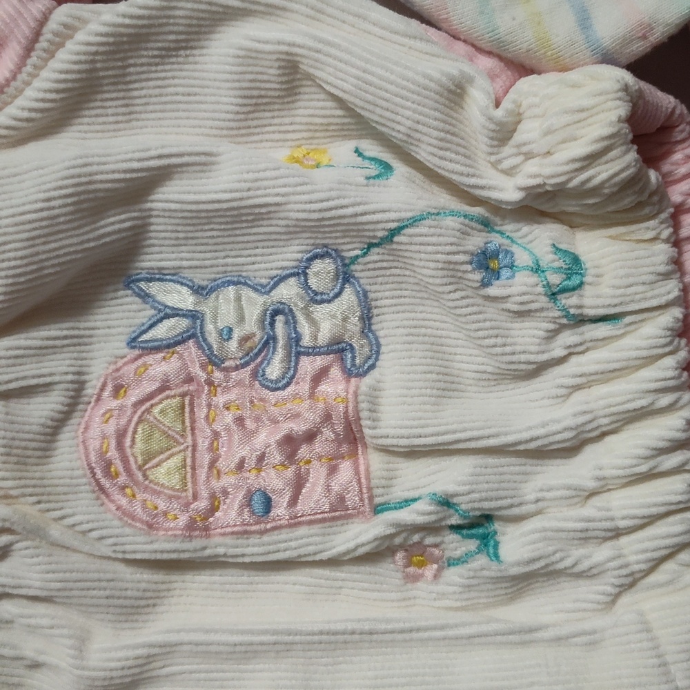 Vintage 80s Corduroy 3 piece Set Bunny Jacket Overalls - Picture 5 of 9